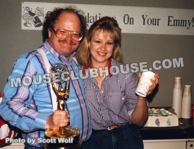 Winnie the Pooh writer Bruce Talkington with Emmy Award, and art coordinator Krista Bunn