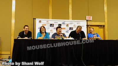 Disney Afternoon panel at Palm Springs Comic Con, with Katie Leigh from the Gummi Bears, Jymn Magon, creator of TaleSpin, moderator Jason Schlierman and Thom Wilcox, voice of Lexington in Gargoyles: The Heroes Awaken