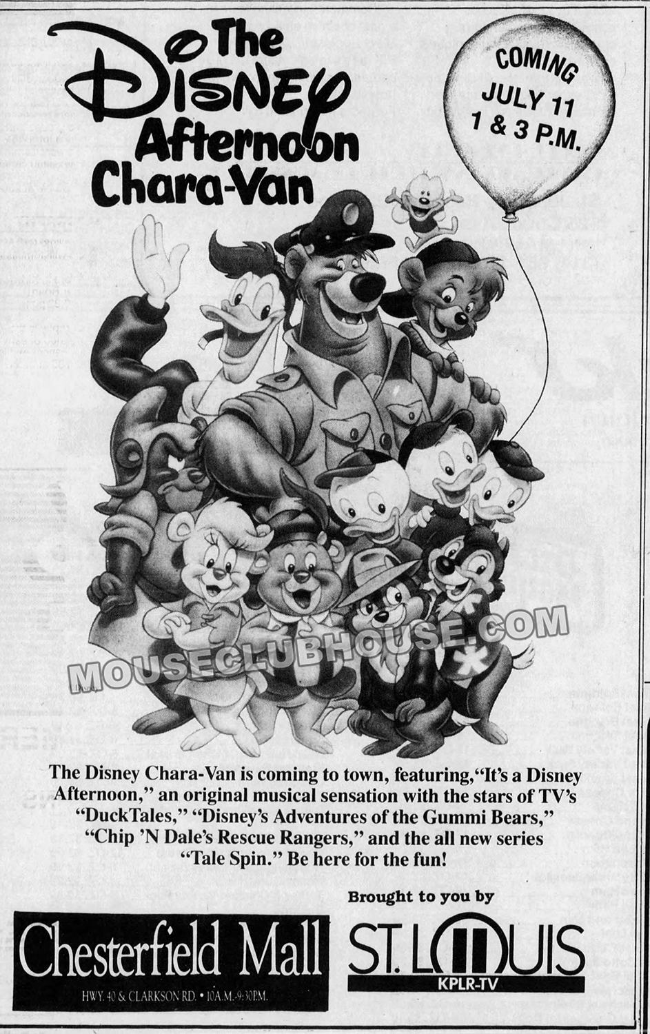 A newspaper ad announcing the traveling Disney Afternoon promotional tour