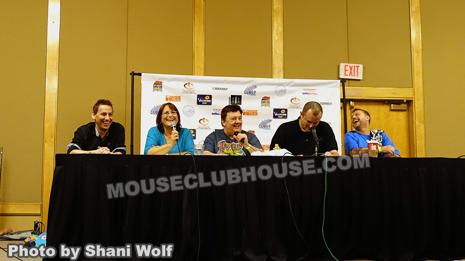 Disney Afternoon panel at Palm Springs Comic Con, with Katie Leigh from the Gummi Bears, Jymn Magon, creator of TaleSpin, moderator Jason Schlierman and Thom Wilcox, voice of Lexington in Gargoyles: The Heroes Awaken