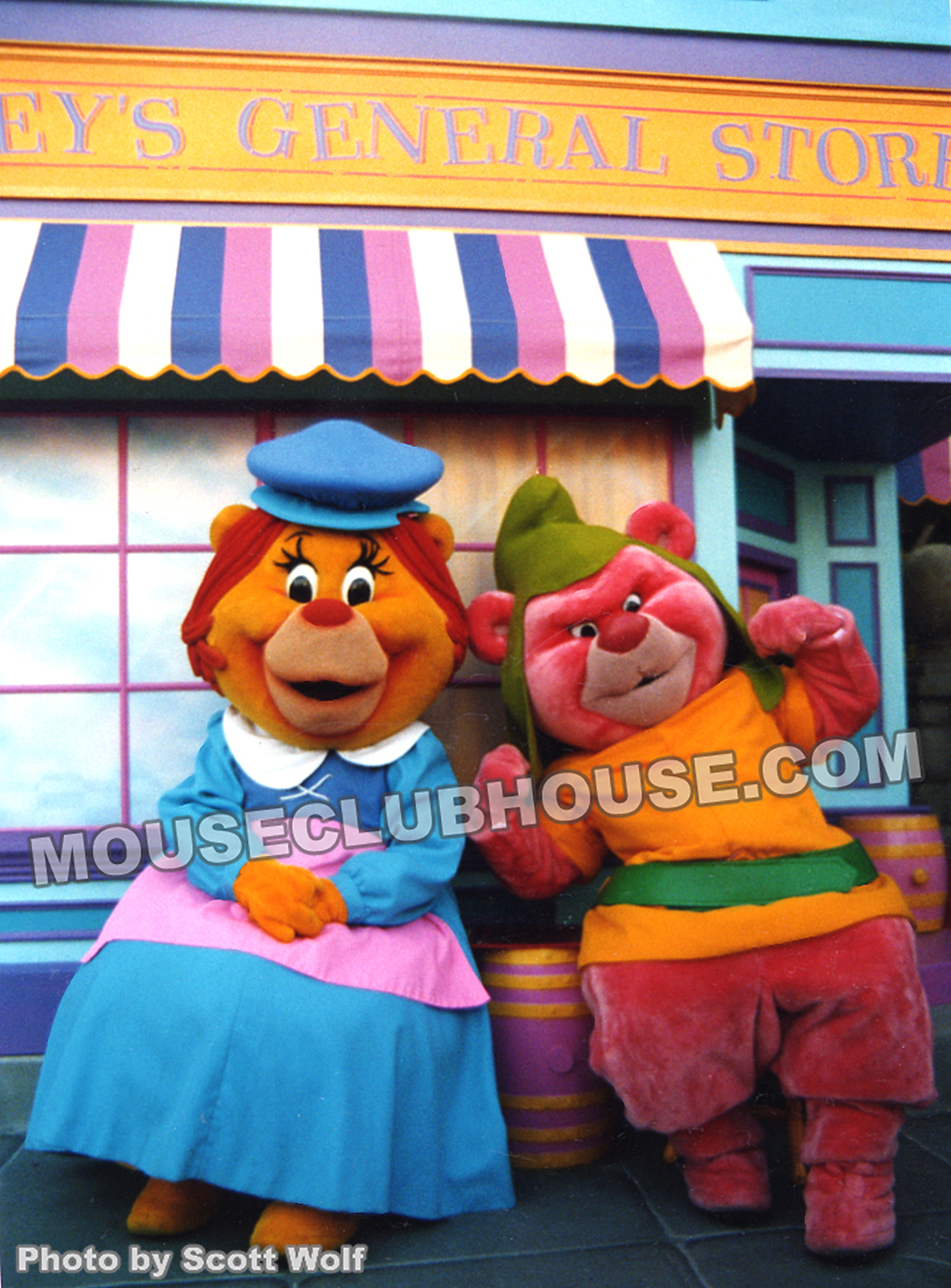 Two Gummi Bears pose in the Afternoon Avenue in Disneyland