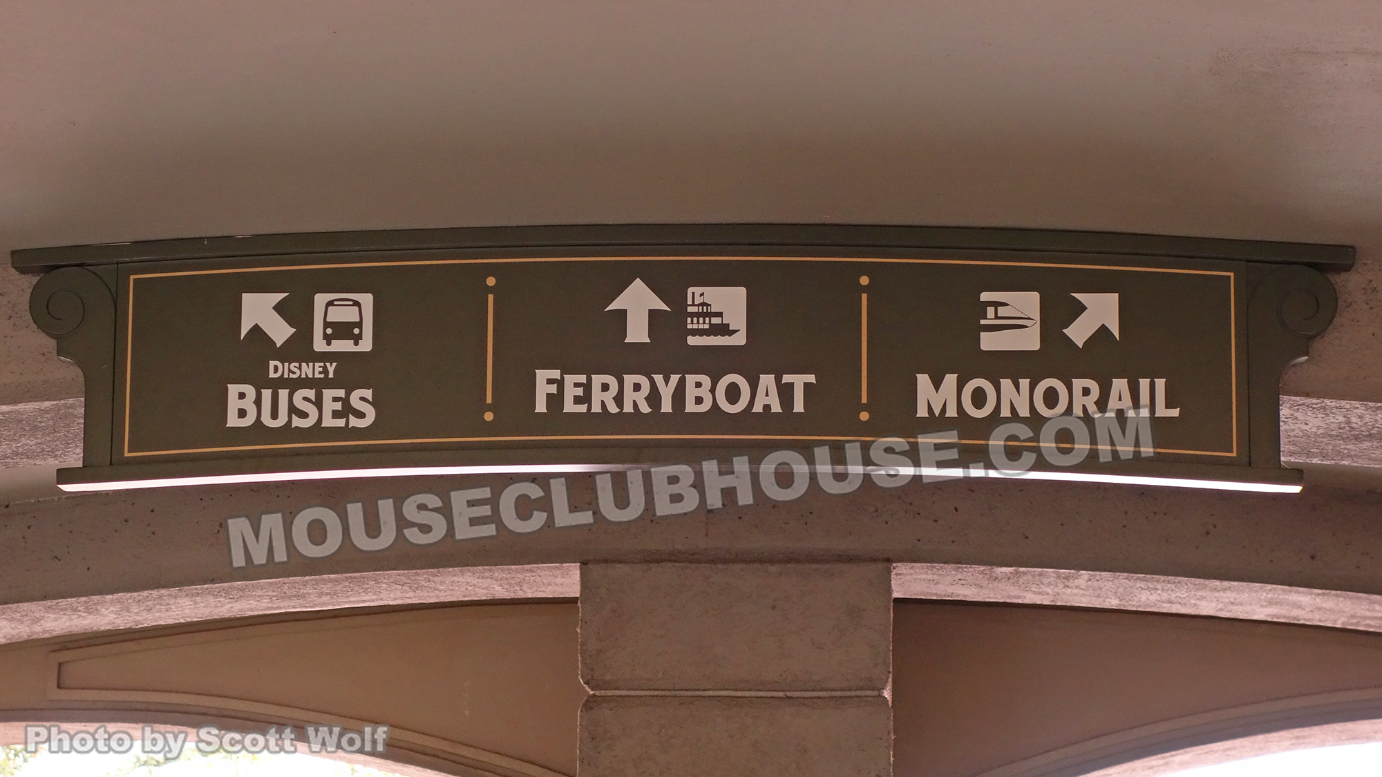 Buses, Ferryboat, Monorail sign in Walt Disney World