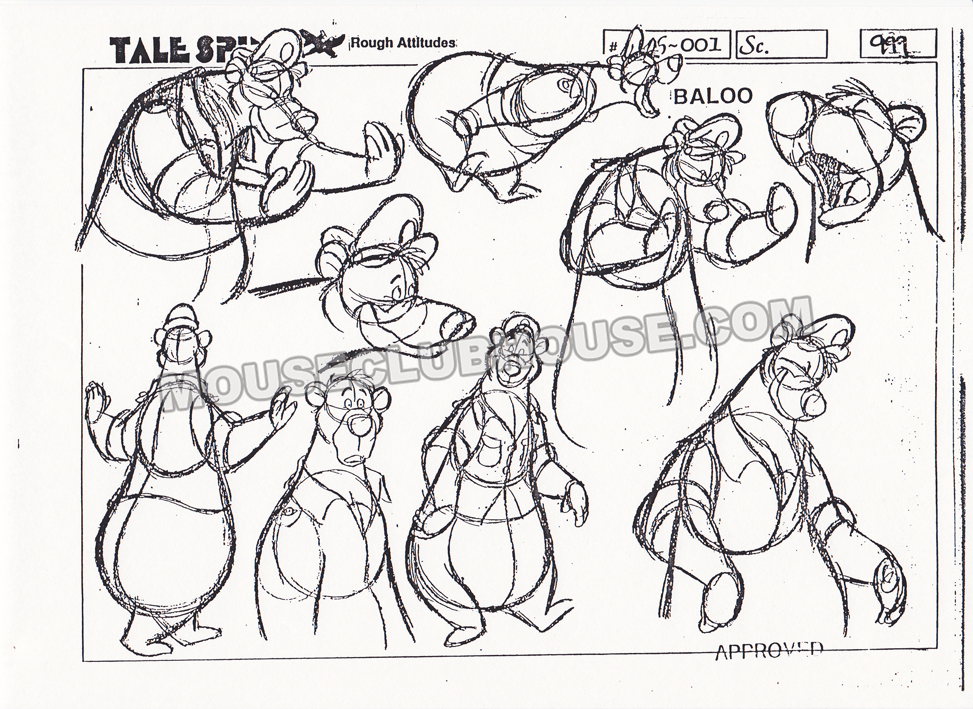 Rough drawings of Baloo's attitudes