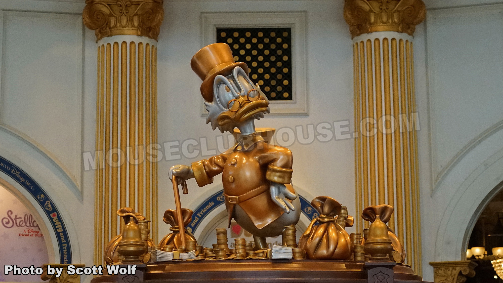 Scrooge McDuck is showcased in the center of the store