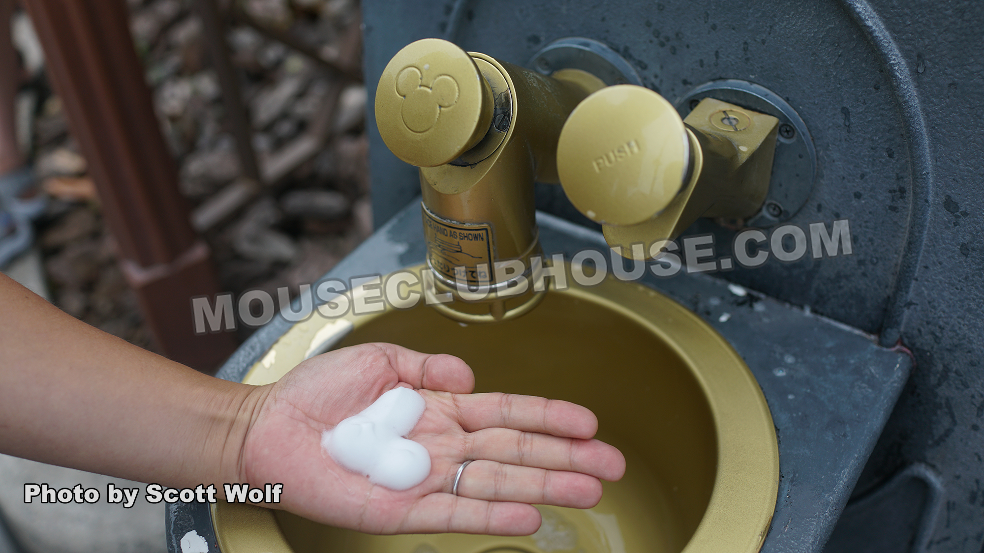 Dispensing Mickey Mouse-shaped soap in Tokyo DisneySea